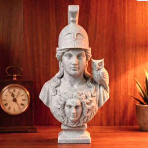 Athena Bust Sculpture | Light Marble, 3D Printed Greek Goddess Decor